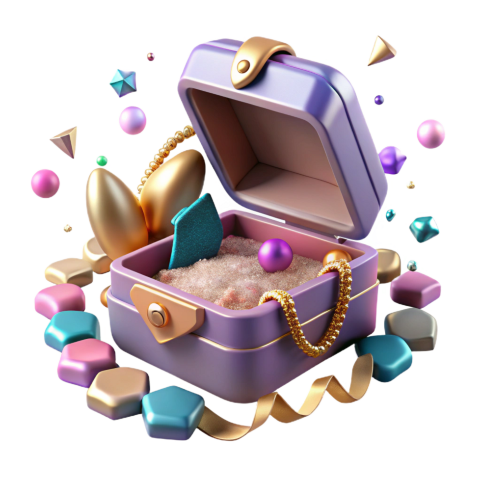 beautiful artistic Open Jewelry Box with Antique Necklace Cutout Element detailed png