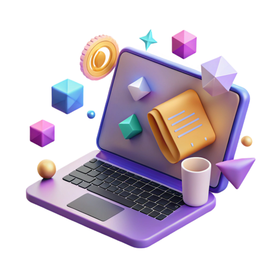 serene rustic Open Laptop with Code on Screen Angled View Cutout png