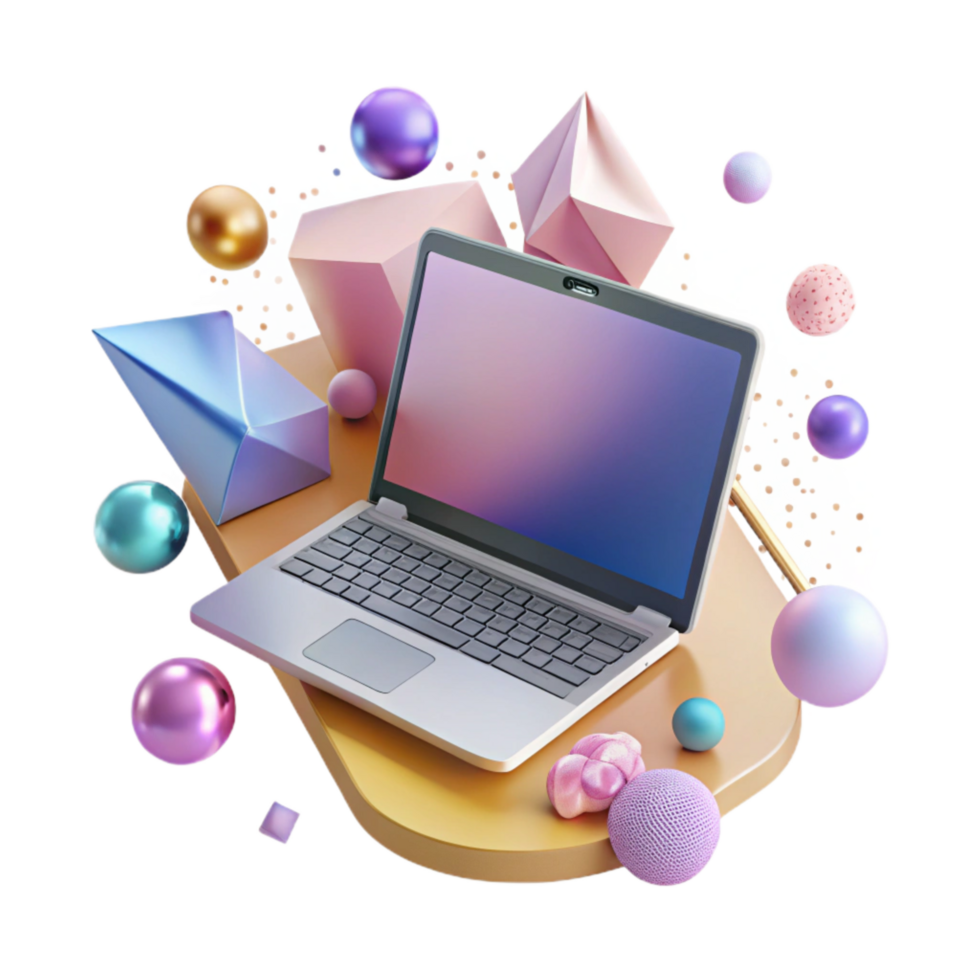 serene modern Open Laptop with Blank Screen Isolated premium png