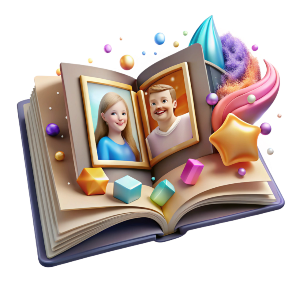 dramatic abstract Open Photo Album with Family Pictures Cutout Element detailed png