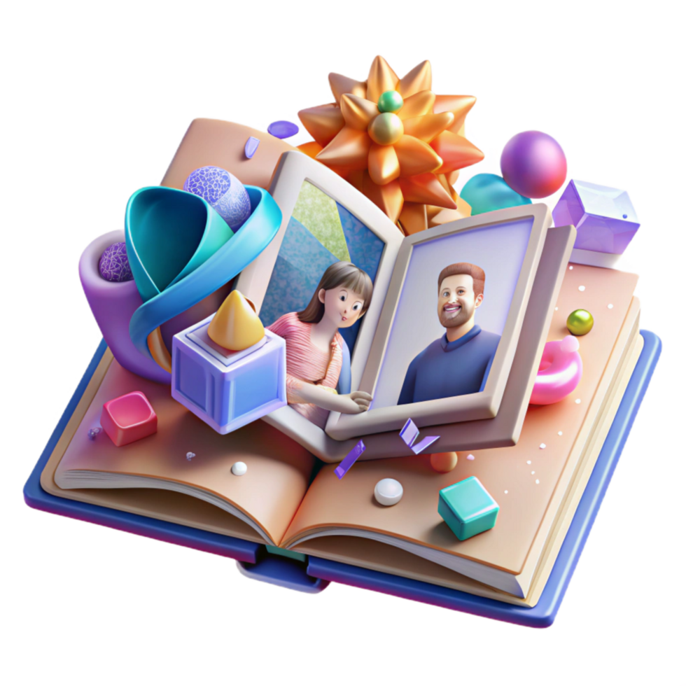 vibrant modern Open Photo Album with Family Pictures Cutout Element premium png