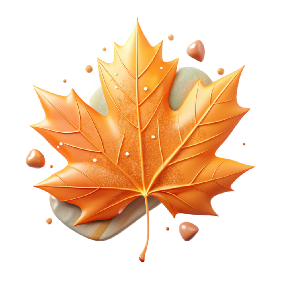 impressive contemporary Orange Maple Leaf with Veins Isolated on White professional png