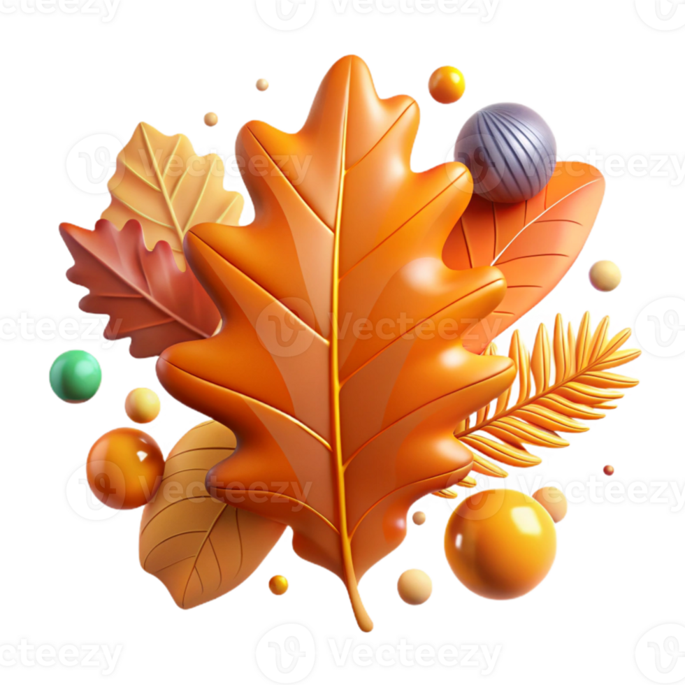 impressive artistic Orange Oak Leaf Isolated Autumn Scene high resolution png