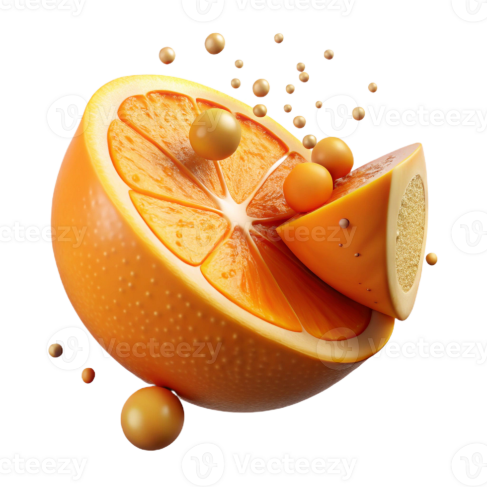 dramatic artistic Orange Slice with Pulp Texture Isolated high resolution png