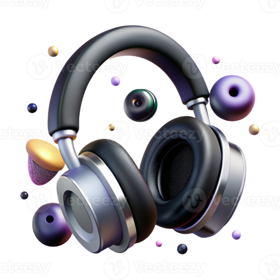 serene abstract Pair of Headphones Black and Silver Isolated Cutout high resolution png