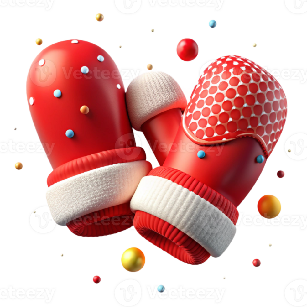 dramatic traditional Pair of Mittens Red and White Knitted Isolated Cutout authentic png