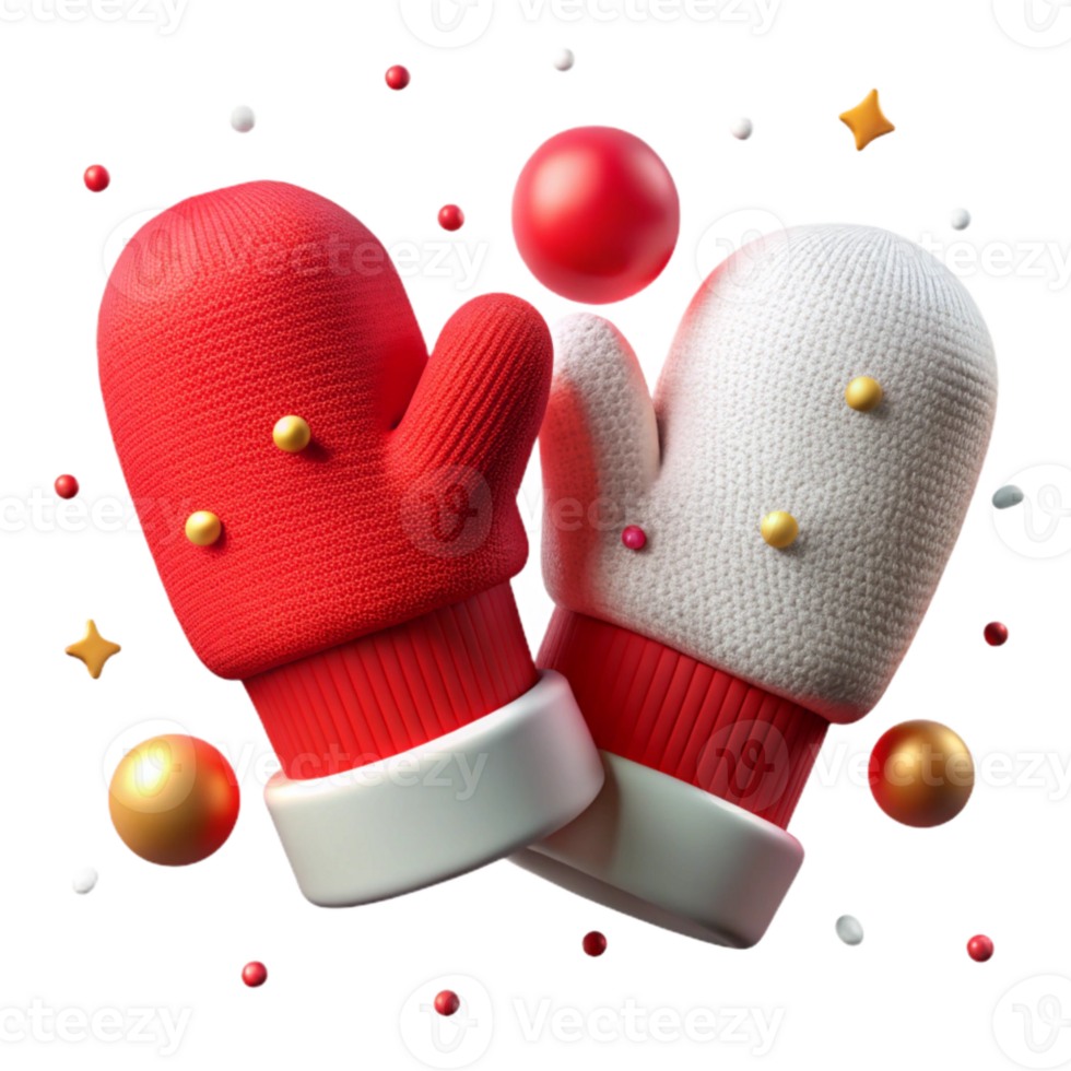 magnificent vintage Pair of Mittens Red and White Knitted Isolated Cutout high quality png