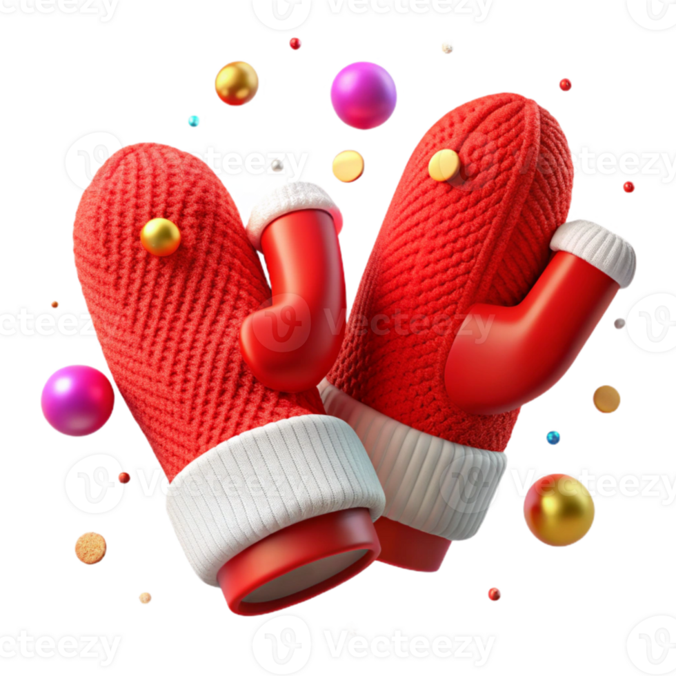 vibrant minimalist Pair of Mittens Red and White Knitted Isolated Cutout professional png