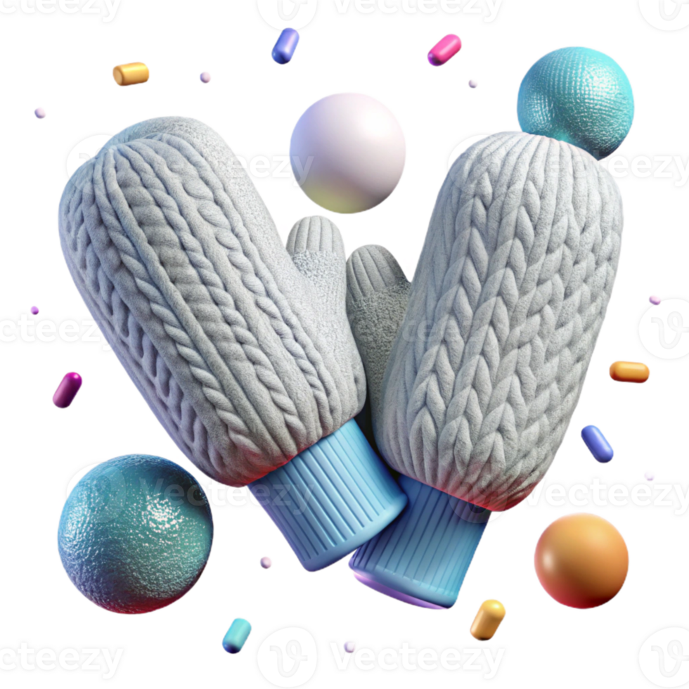 dramatic rustic Pair of Mittens with Knitted Texture Transparent Background original png