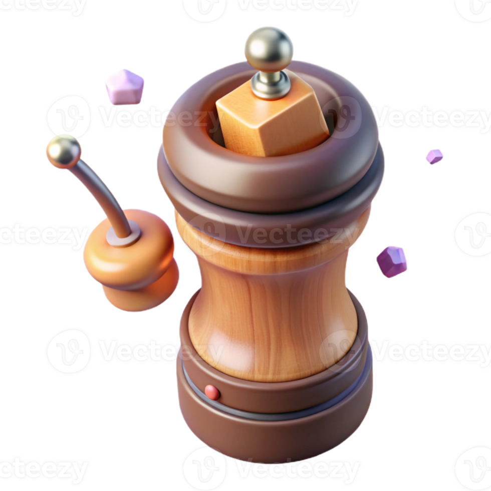 serene abstract Pepper Grinder Side View with Wooden Handle Isolated detailed png