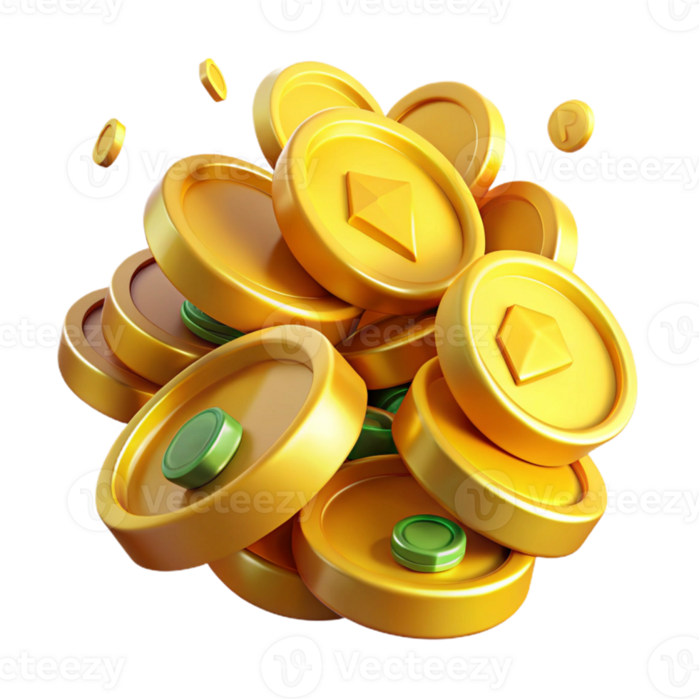 wonderful minimalist Pile of Yellow Coins Cutout on Transparent Background high resolution png