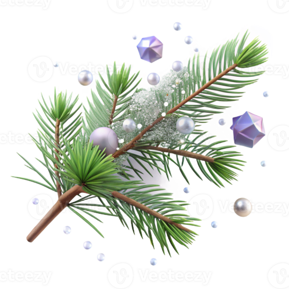 magnificent rustic Pine Branch with Needles Snow Covered Isolated exclusive png