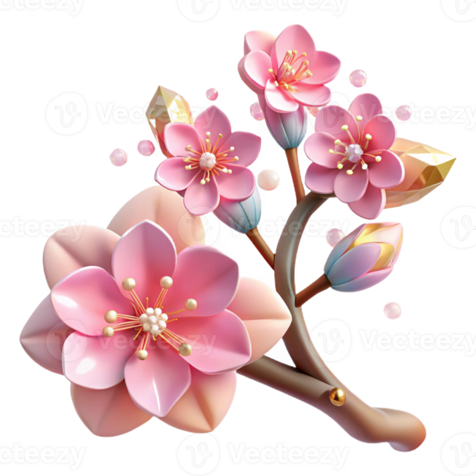 beautiful traditional Pink Cherry Blossom Branch Cutout Element premium png