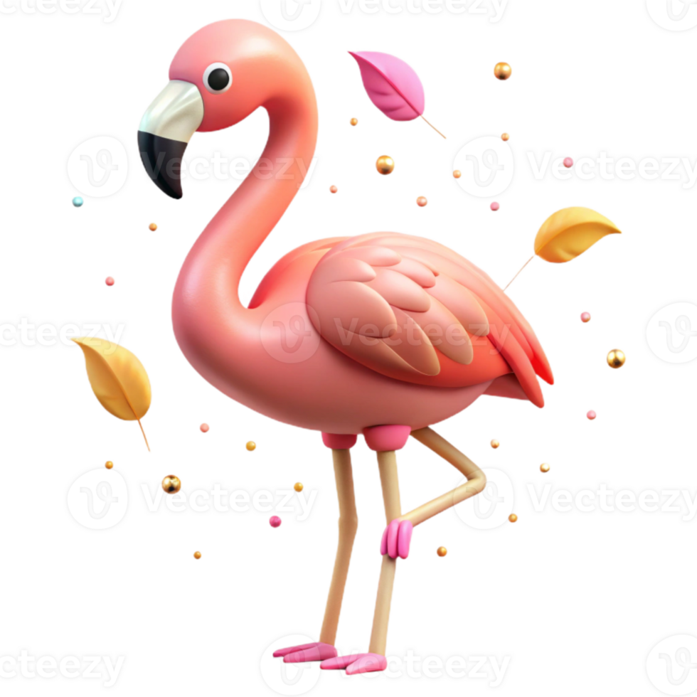 serene minimalist Pink Flamingo Standing Profile Transparent Background exclusive png