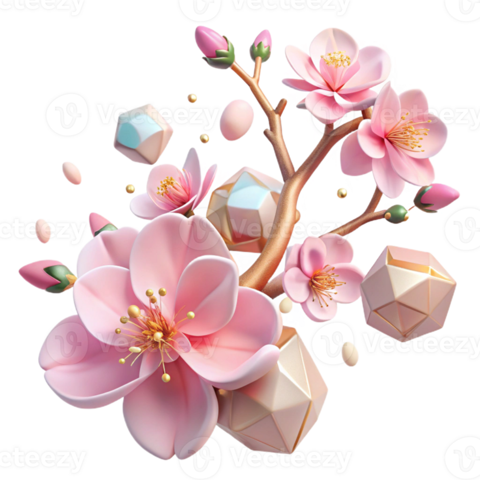 elegant creative Pink Cherry Blossom Branch Cutout Element professional png