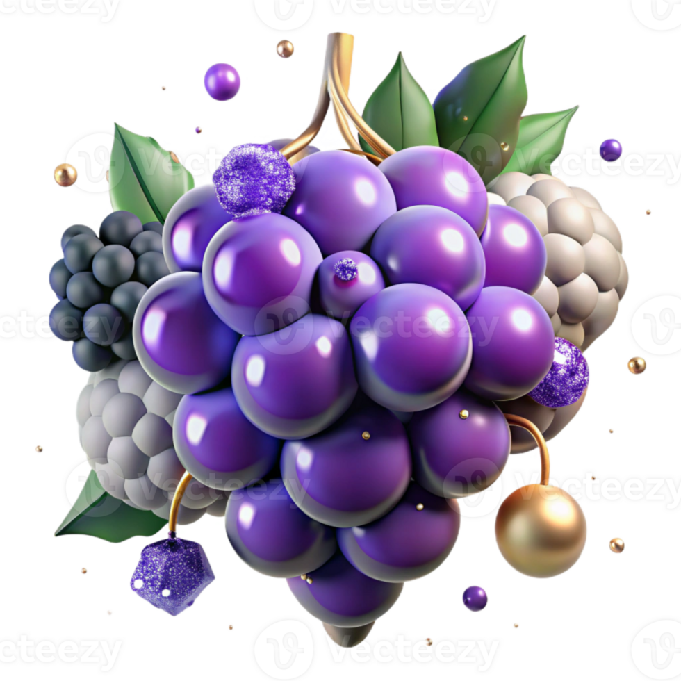 serene vintage Purple Grape Cluster Hanging Down Isolated png