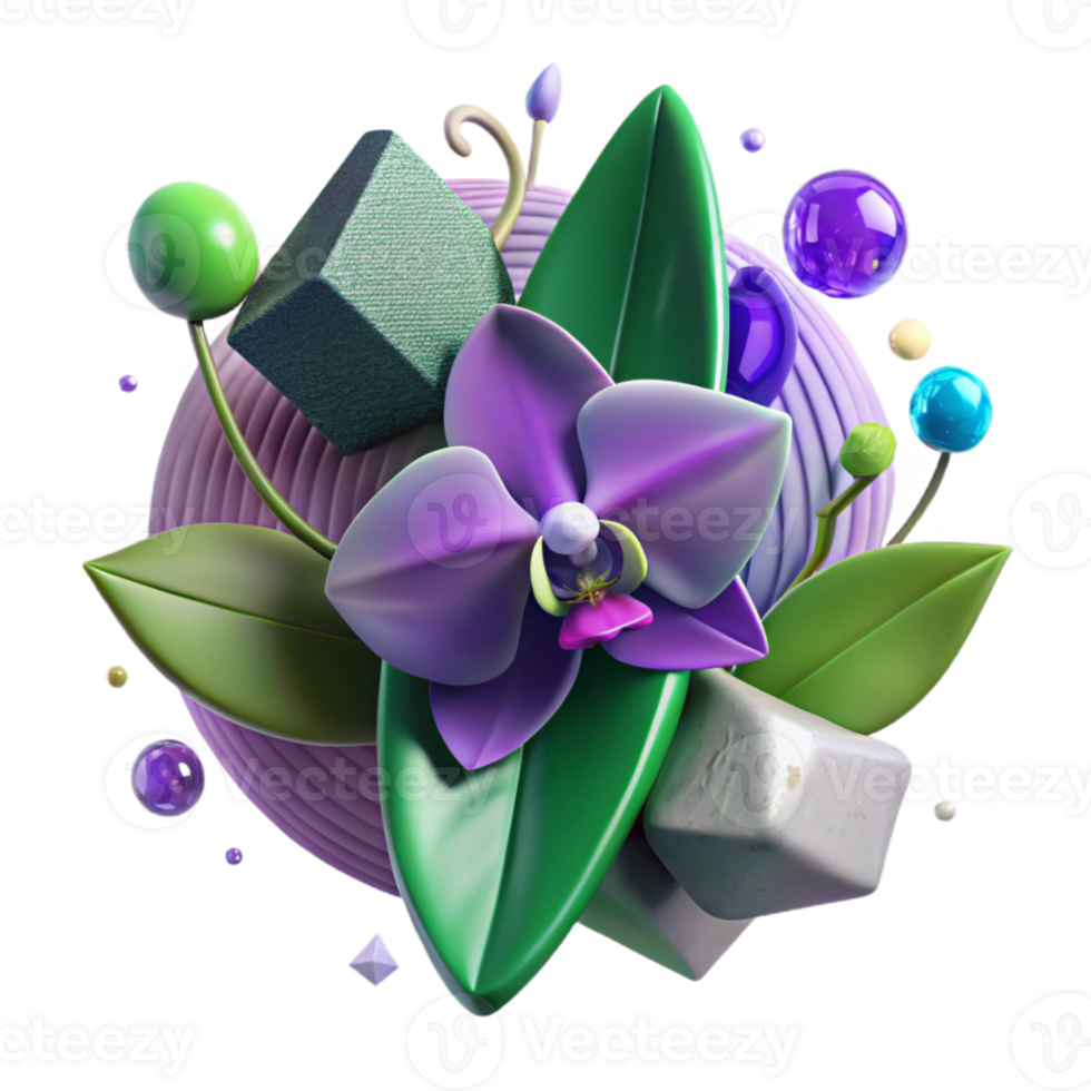 extraordinary modern Purple Orchid with Green Leaves Isolated Element genuine png