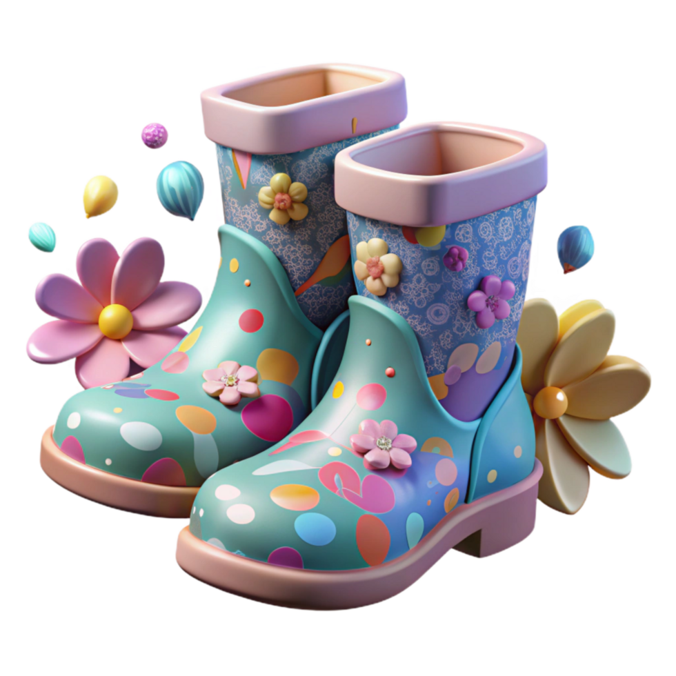 beautiful artistic Rain Boots with Floral Pattern Isolated Element high resolution png