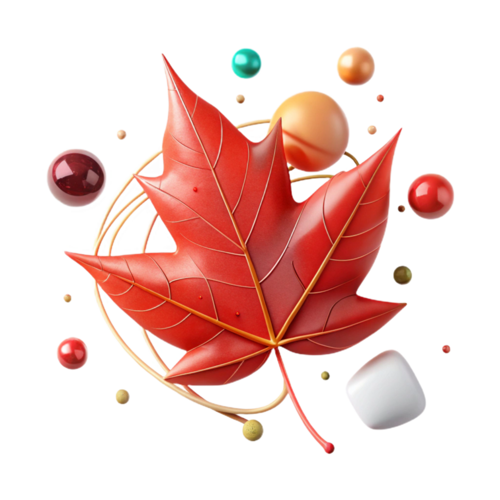 vibrant classic Red Autumn Leaf Isolated with Stem detailed png