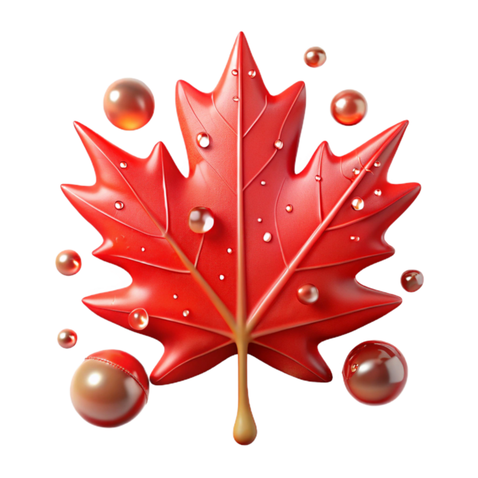 elegant minimalist Red Maple Leaf with Texture Transparent Background png
