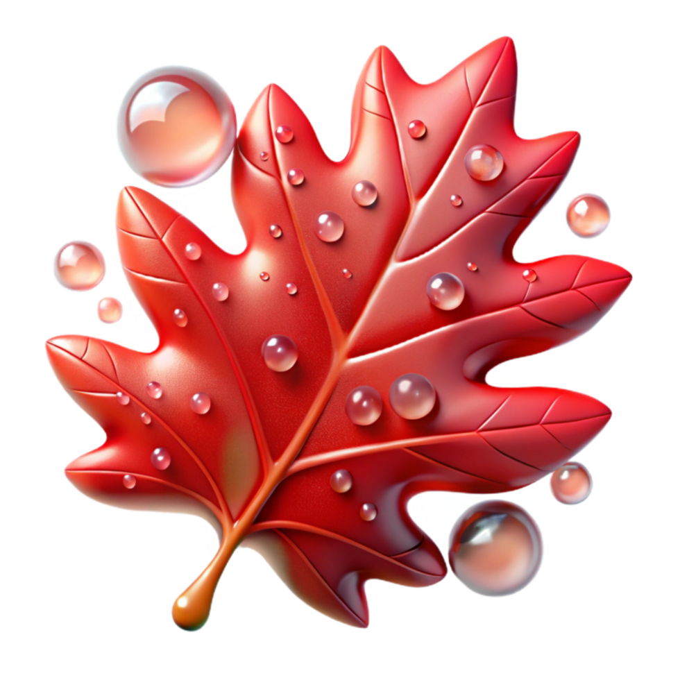 elegant artistic Red Oak Leaf with Stem Isolated Transparent Background authentic png