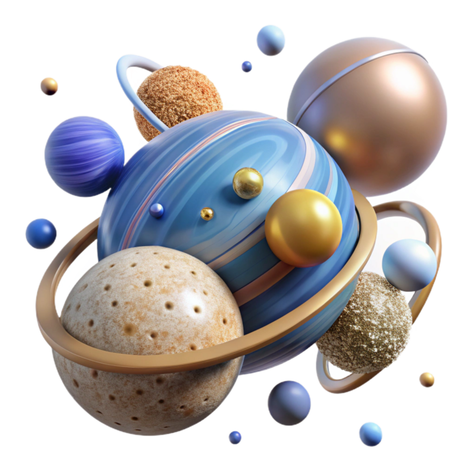 beautiful abstract Rotating Planets Transparent Background with Orbital Paths high resolution png
