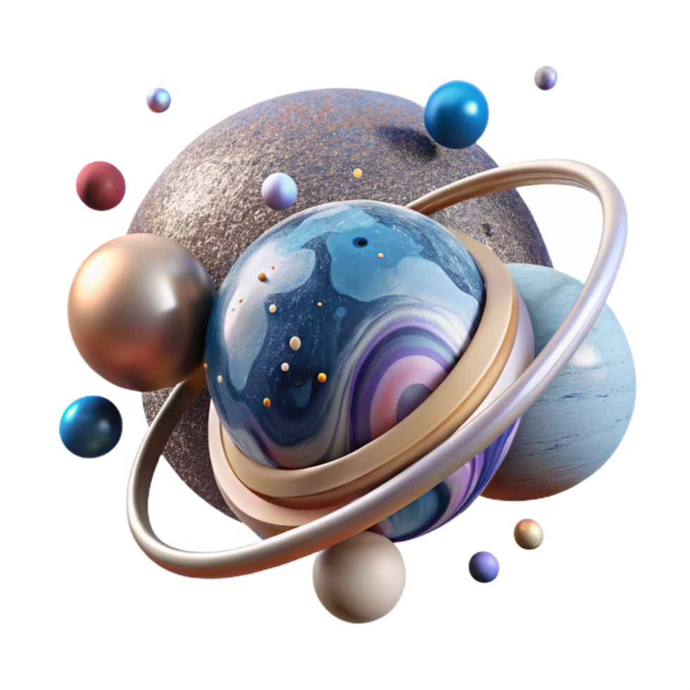 impressive artistic Rotating Planets Transparent Background with Orbital Paths high resolution png