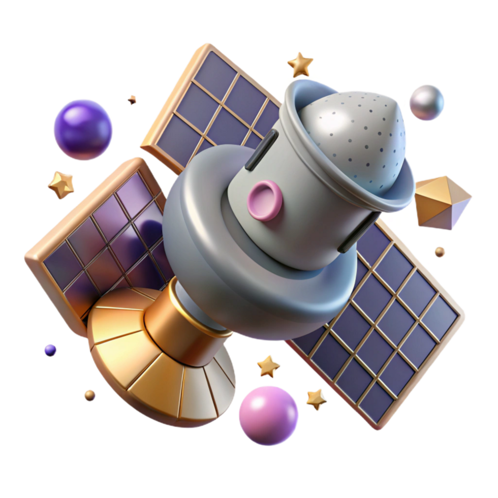 dramatic modern Rotating Satellite Isolated Element with Solar Panels high quality png
