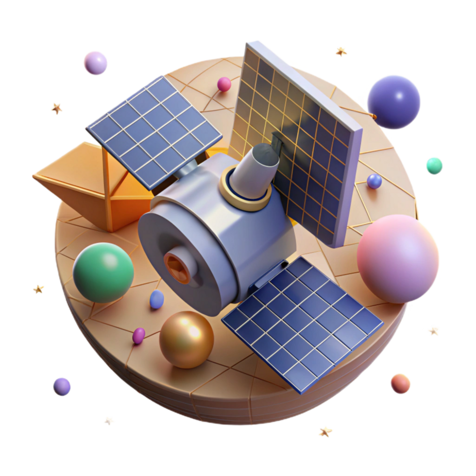 beautiful artistic Rotating Satellite with Solar Panels Cutout detailed png