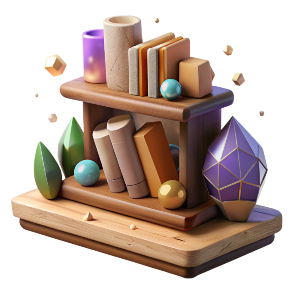 magnificent artistic Rustic Wooden Shelf Books on It Isolated exclusive png