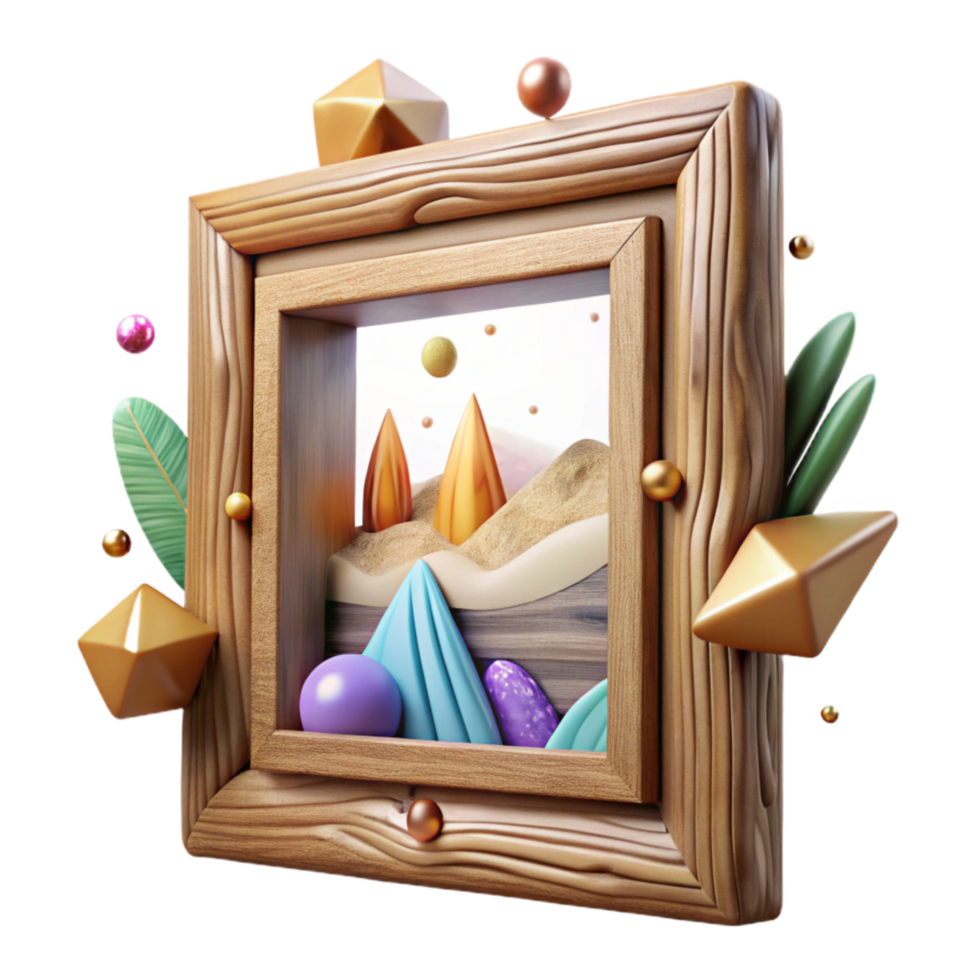 serene classic Rustic Wooden Picture Frame Landscape Painting Isolated png