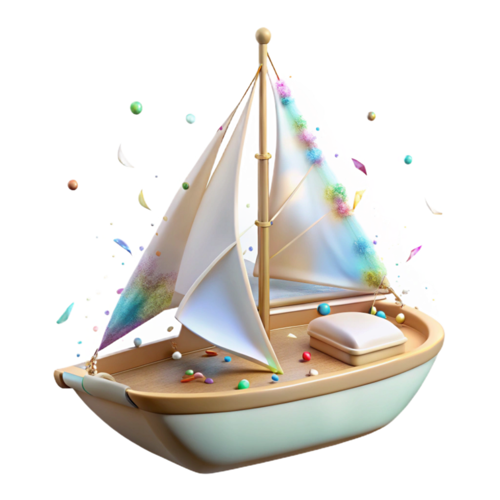 dramatic rustic Sailboat with White Sails Isolated on Transparent Background original png