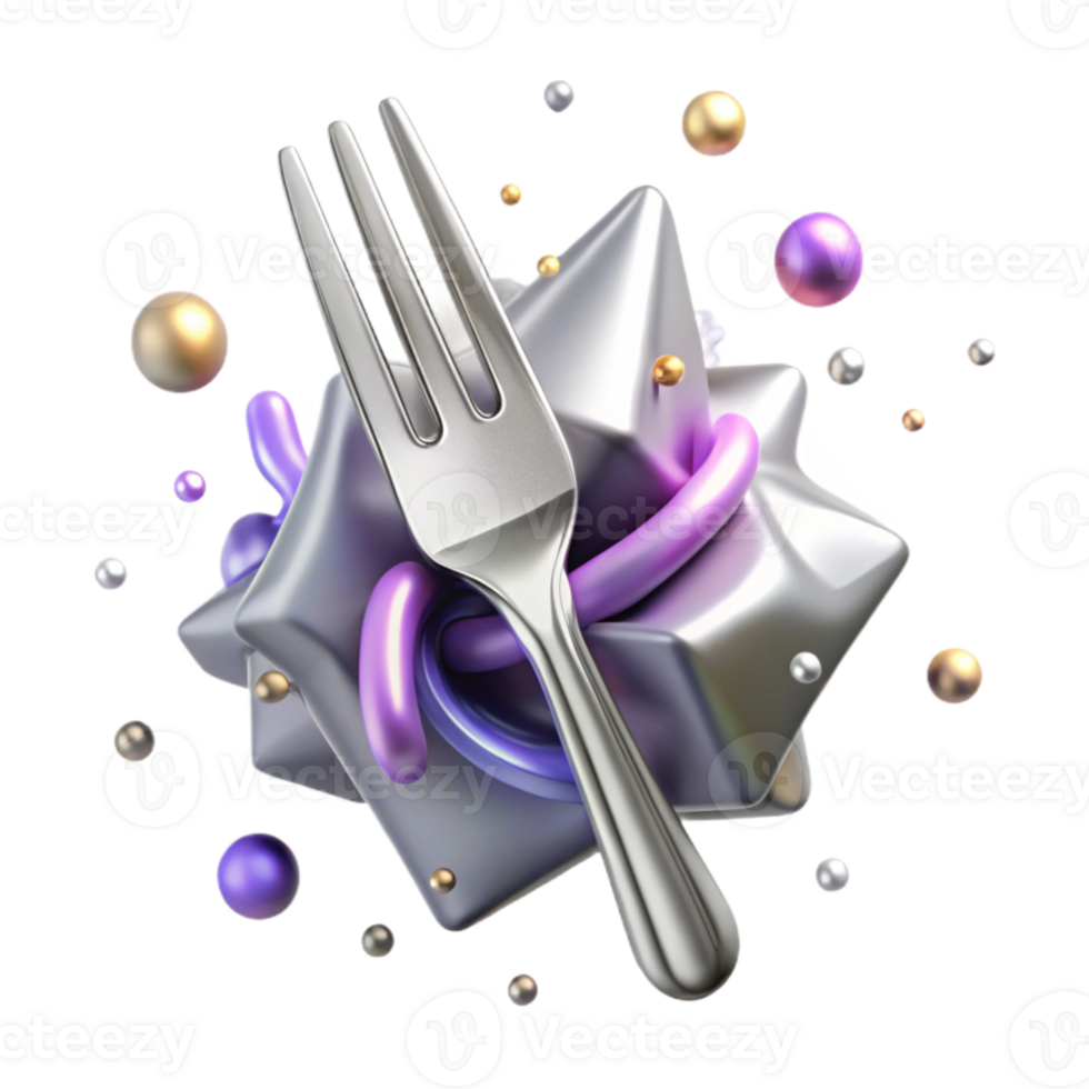 elegant traditional Silver Fork Isolated with Tines and Handle png