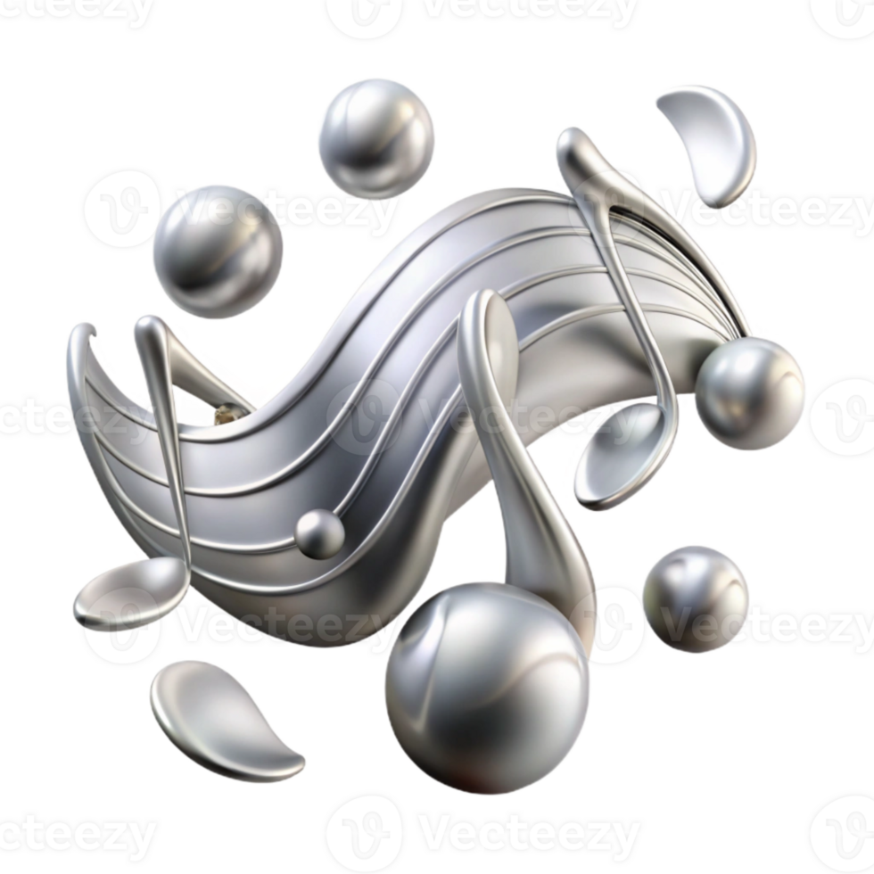 vibrant abstract Silver Music Notes Flowing Transparent Background high resolution png