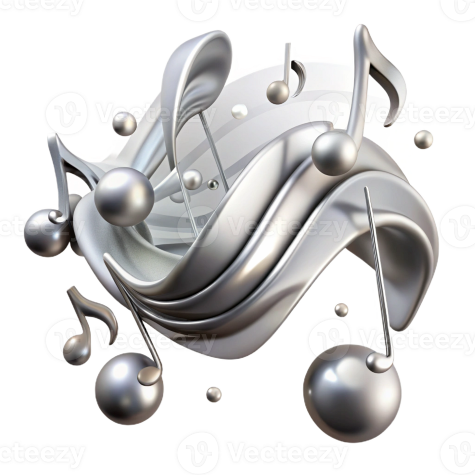 vibrant minimalist Silver Music Notes Flowing Transparent Background professional png