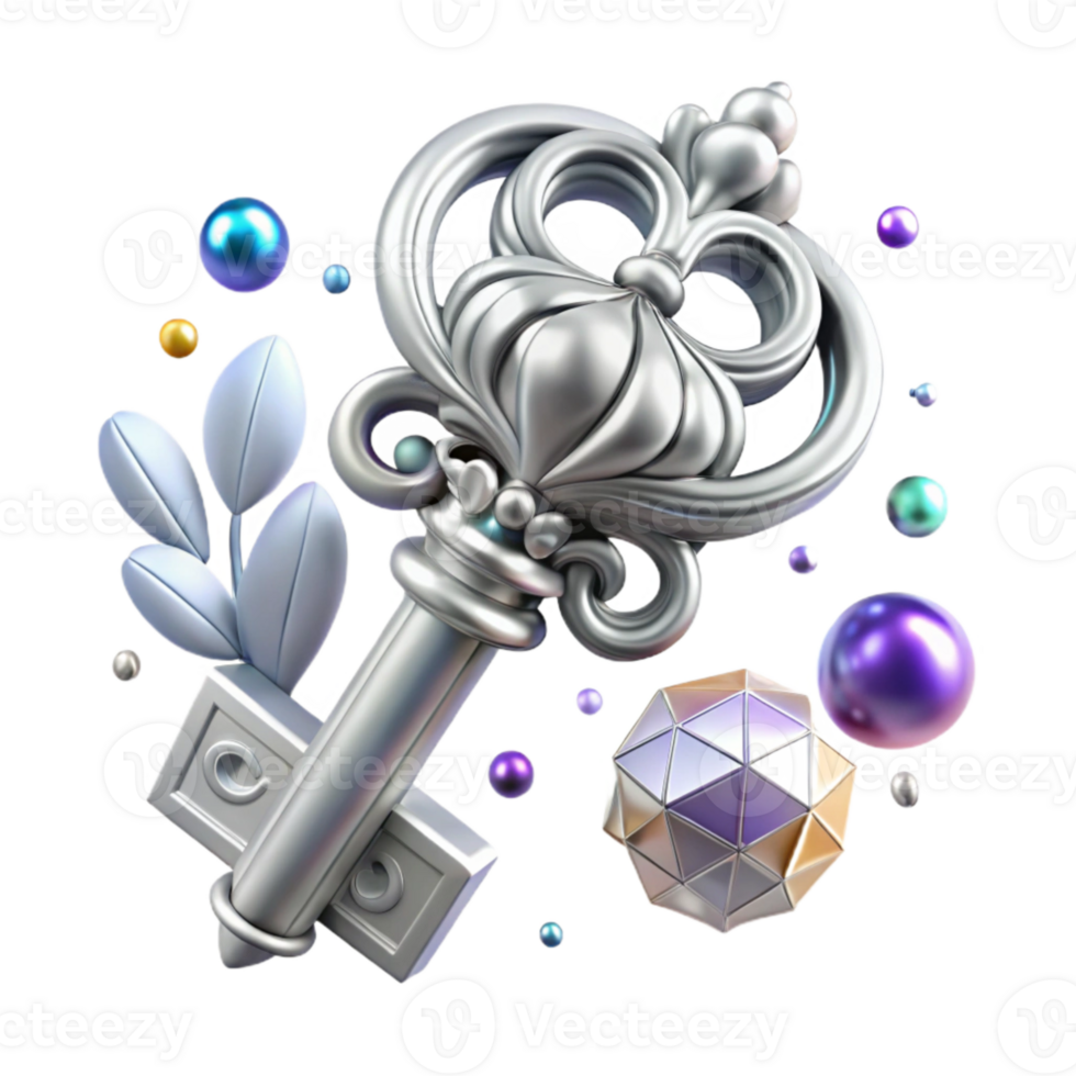 magnificent minimalist Silver Key Ornate Design Cutout Element exclusive png