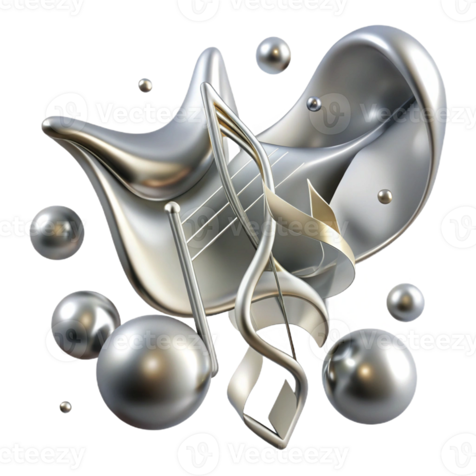 beautiful abstract Silver Music Notes Flowing Transparent Background high quality png