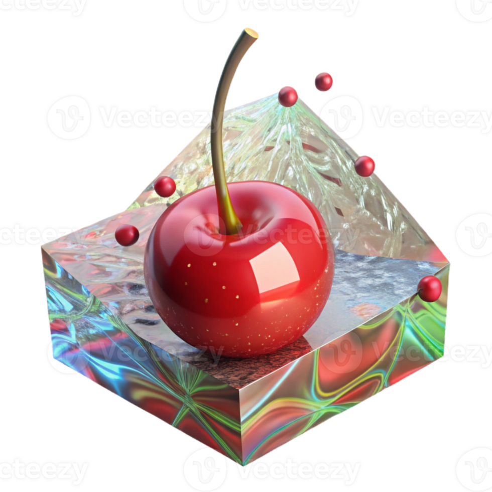 vibrant artistic Single Cherry Red Stem Attached Isolated on Transparent Background png