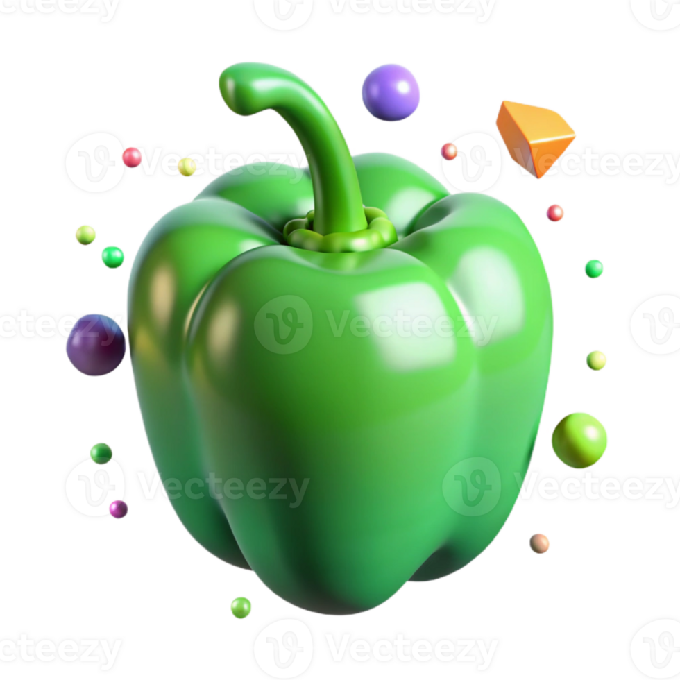 magnificent creative Single Green Bell Pepper with Stem Cutout high resolution png