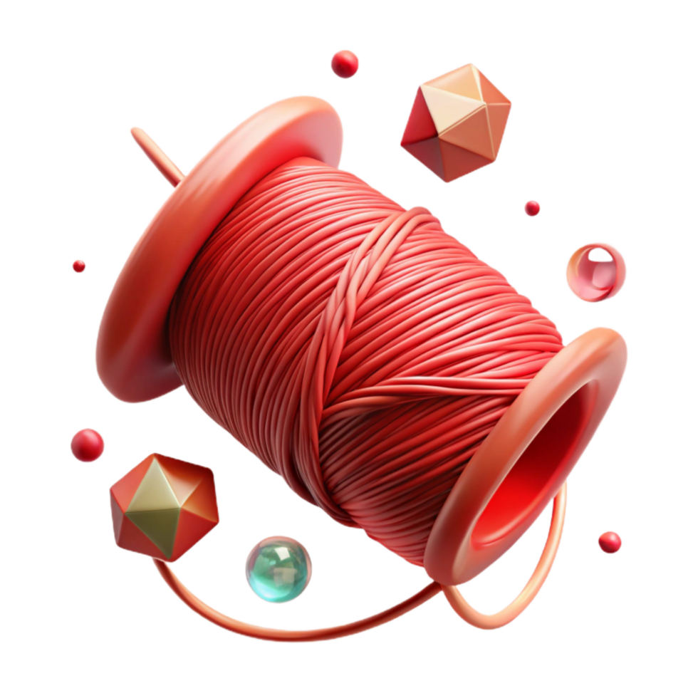 impressive modern Single Red Thread Cutout Isolated on White high resolution png