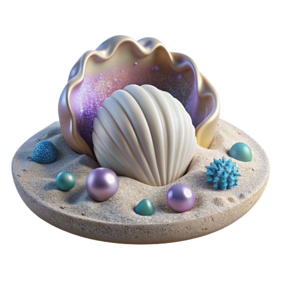 serene artistic Single Seashell on White Sand Isolated high quality png