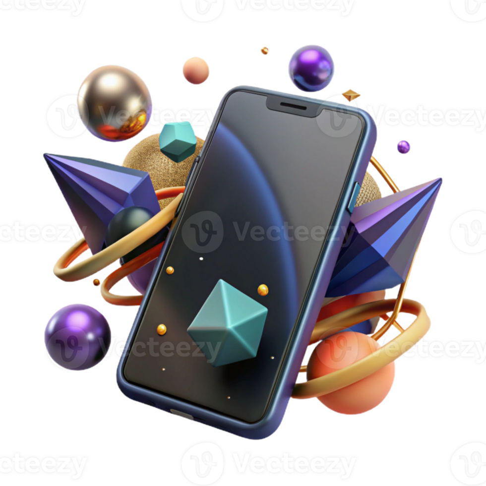 elegant modern Smartphone Isolated with Black Screen authentic png