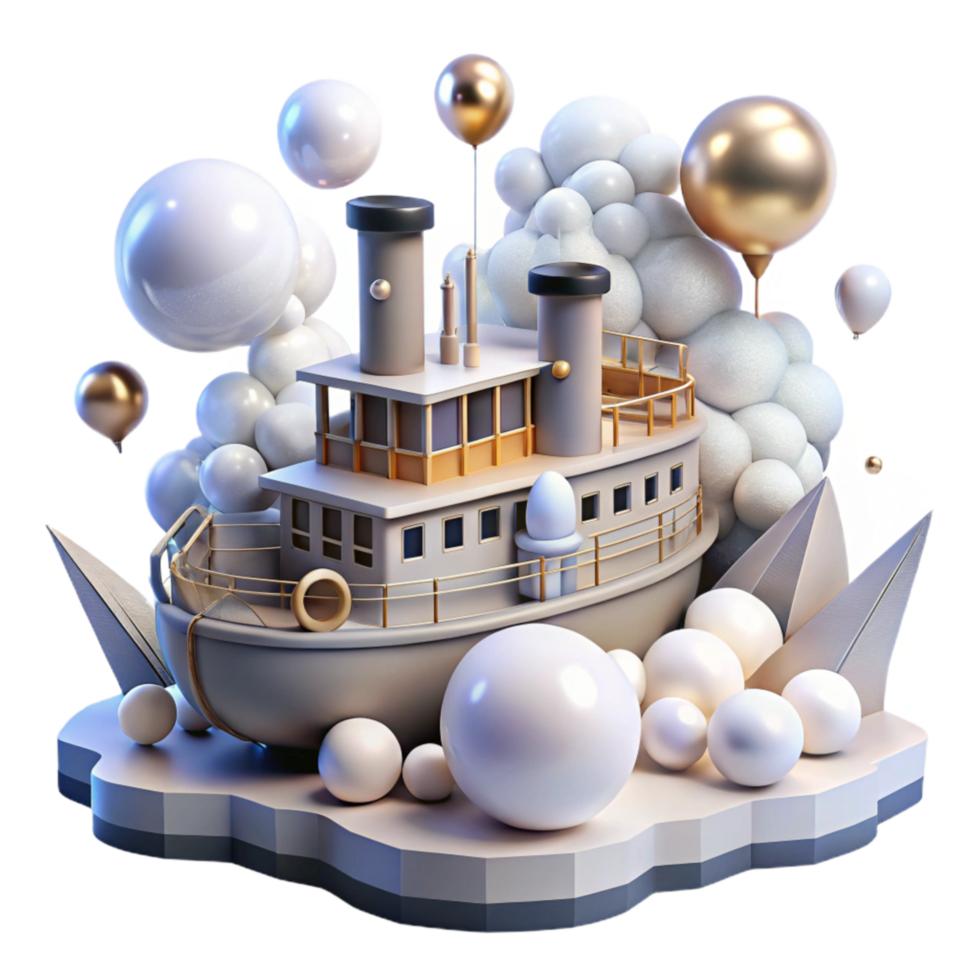 wonderful abstract Steamboat Transparent Background with White Smoke exclusive png