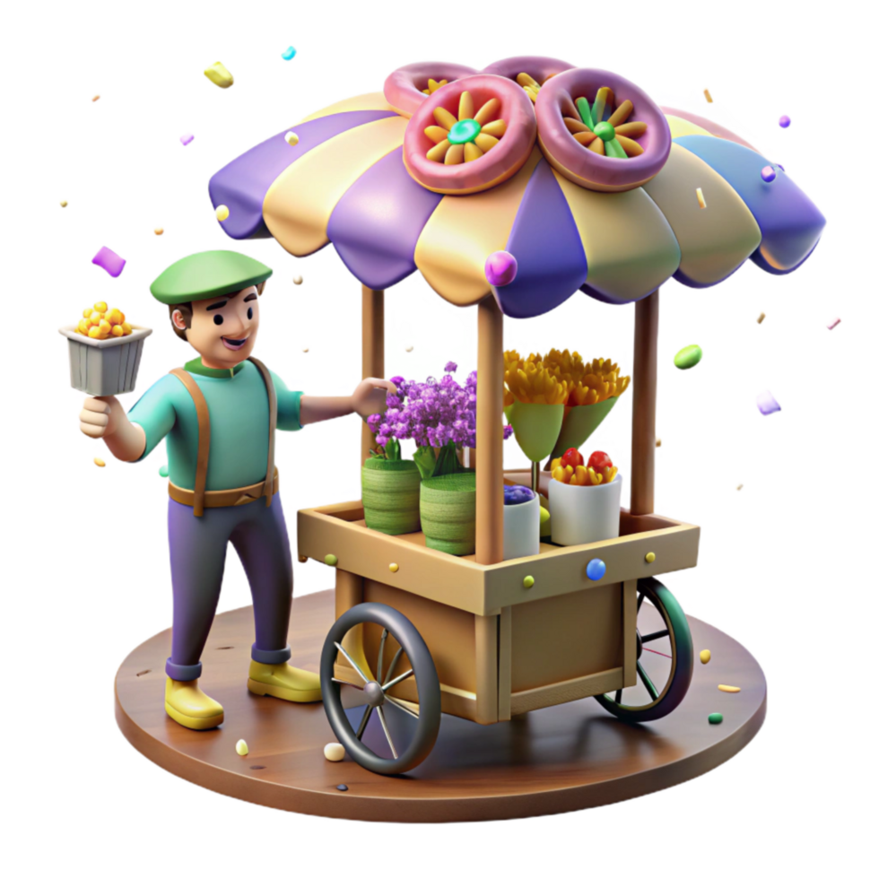 extraordinary rustic Street Vendor Selling Flowers Isolated detailed png