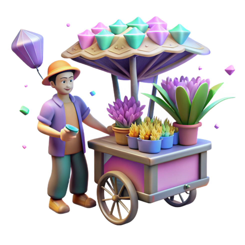 magnificent classic Street Vendor Selling Flowers Isolated exclusive png