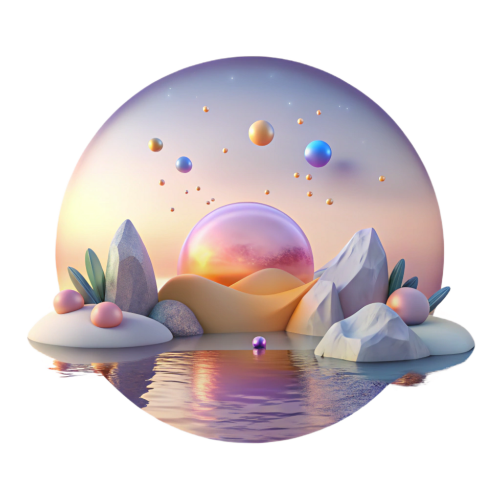 elegant minimalist Sunrise Over Calm Lake with Mist Isolated exclusive png