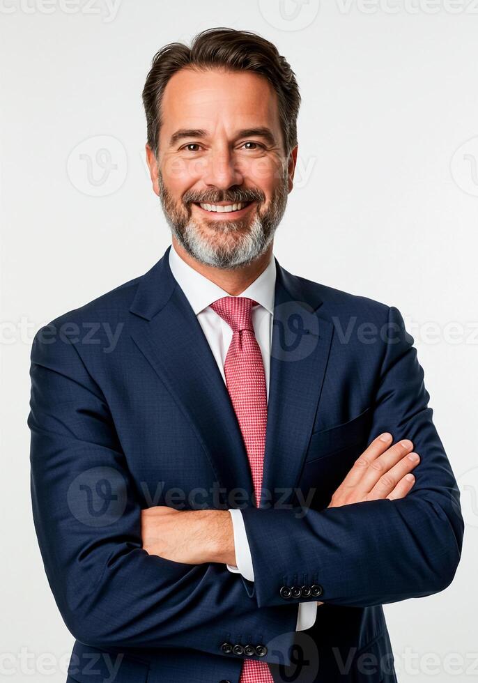 Group of Business Professionals in Formal Suits with Arms Crosse photo