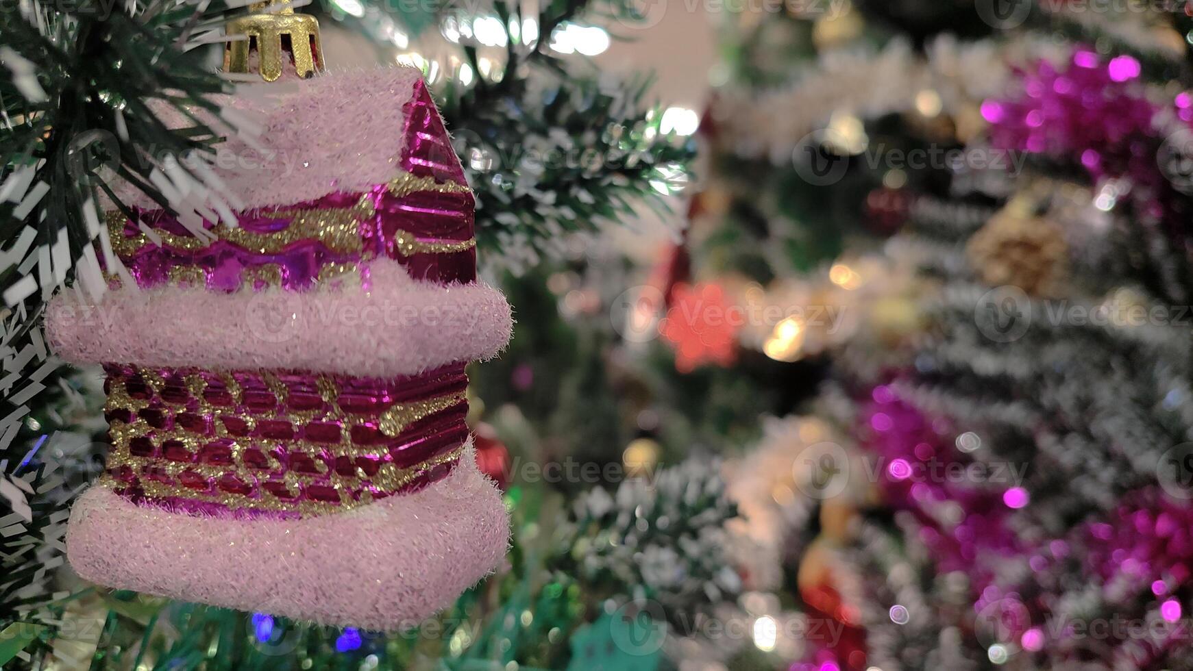 Background from a Christmas tree decorated in red photo