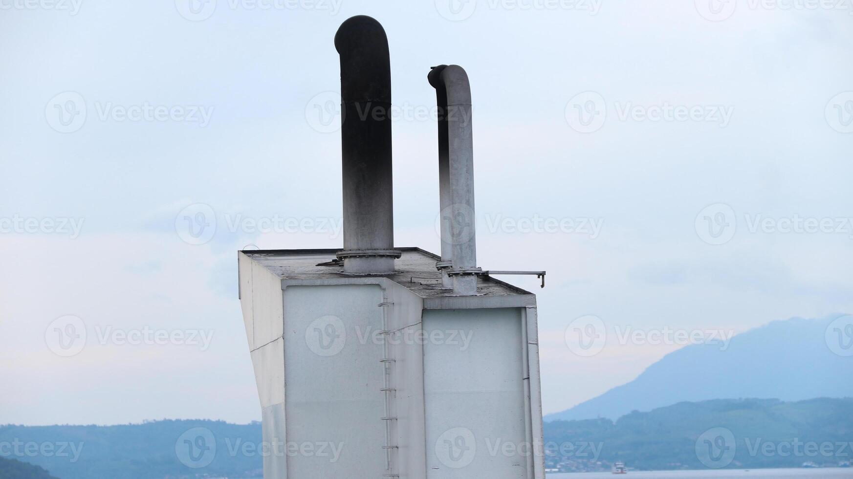 White smoke chimney background on blue sky, photo
