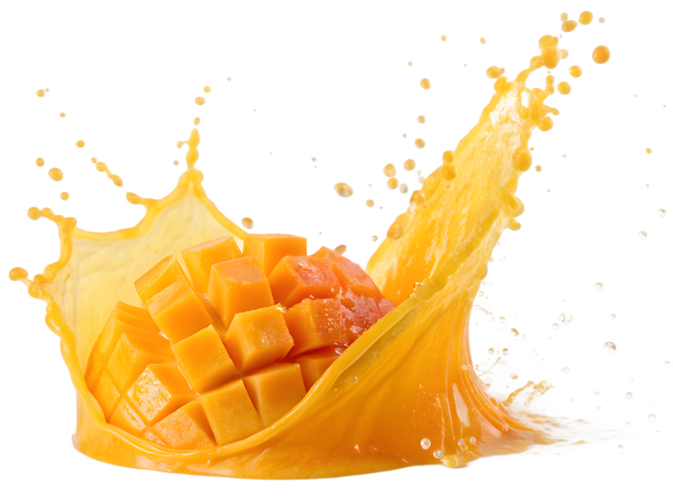 Fresh Mango Cubes Splashing with Juice png